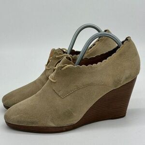Jack Rogers Suede Leather Boots‎ Womens 11 M Tan Olivia Wedge Ankle Bootie Shoes